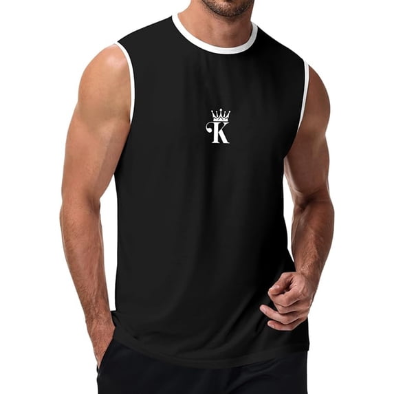 XIAOCHA Letter K Print Tank Top Mens Round Neck Sleeveless Contrast Gym Tops