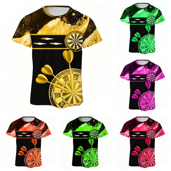 XIAOCHA Dartboard Print T Shirt For Men Crew Neck Short Sleeve Sports Leisure Graphic Tee
