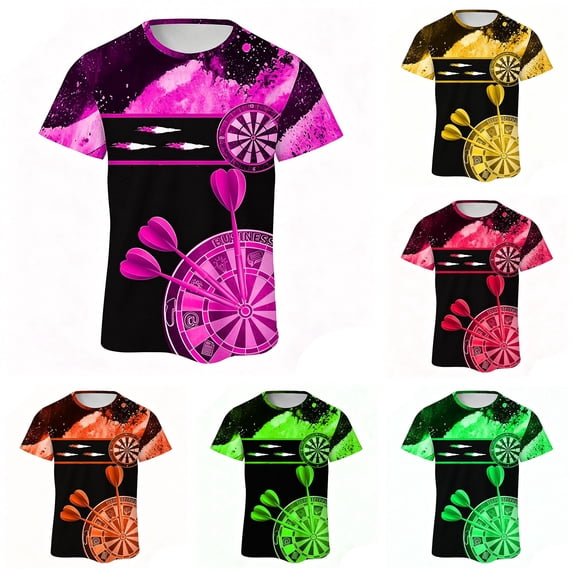 XIAOCHA Dartboard Print T Shirt For Men Crew Neck Short Sleeve Sports Leisure Graphic Tee