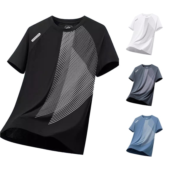 XIAOCHA Diagonal Stripe Print Athletic Tee For Men Crew Neck Short Sleeve Running T Shirt