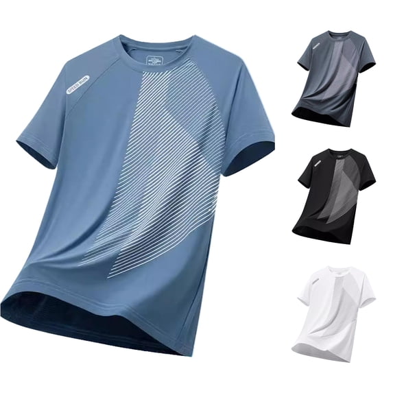 XIAOCHA Diagonal Stripe Print Athletic Tee For Men Crew Neck Short Sleeve Running T Shirt