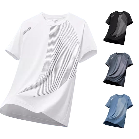 XIAOCHA Diagonal Stripe Print Athletic Tee For Men Crew Neck Short Sleeve Running T Shirt