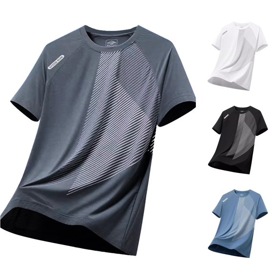 XIAOCHA Diagonal Stripe Print Athletic Tee For Men Crew Neck Short Sleeve Running T Shirt