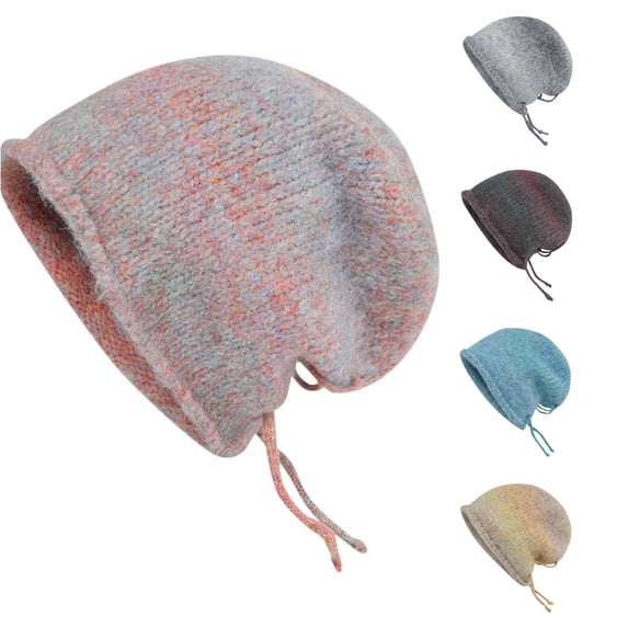 XIAOCHA Drawstring‑Adjustable Bonnet for Women Knit Hats Casual Fall‑Winter Beanie,Pink