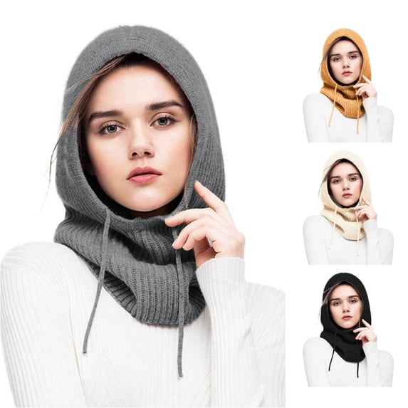 XIAOCHA Drawstring‑Hood Balaclava for Women Solid Hats Casual Fall‑Winter Bonnet,Dark Gray