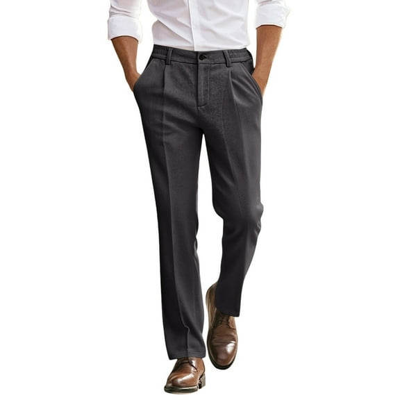 XIAOCHA Dress Pants for Men Loose Fit Button Waist Straight Pants Stretchy Soft Business formal TrousersGrey28