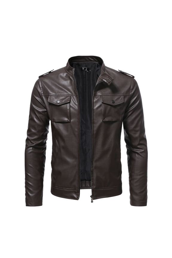 Epaulet Multi Pocket Moto Jacket For Men Zip Front Slim Fit Daily Driving Outer Coat