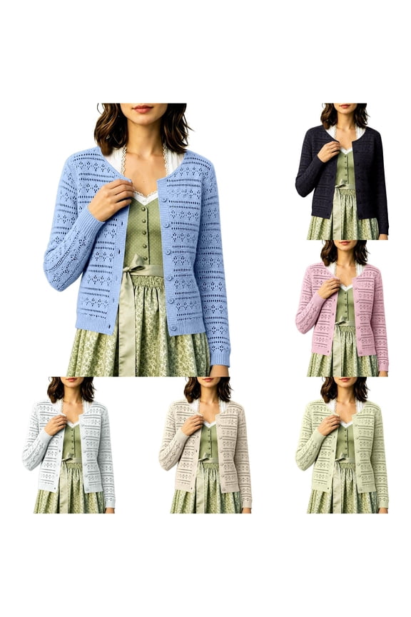 Eyelet Knit Open Front Cardigan For Women Long Sleeve Coat Bavarian Fair Jacket