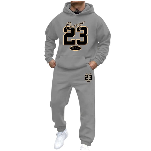 XIAOCHA Fashion Casual Letter Print Hooded Sweatshirt Set Mens Autumn Winter Sports Outdoor Activities