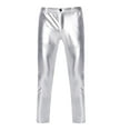 thumbnail image 1 of XIAOCHA Faux Leather Pants for Men Shiny Metallic Slim-Fit Button Pants Stretchy Comfy Trendy Performance PantsSilverL, 1 of 3