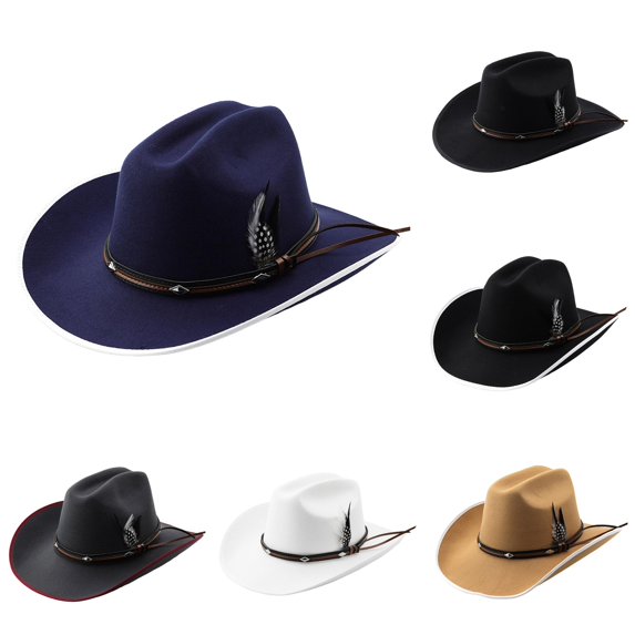 XIAOCHA Feather Accent Cowgirlhat Womens Adjustable Hat Band Outdoor Rodeo Western Cowboy Hat,Navy
