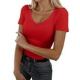 thumbnail image 1 of XIAOCHA Fitted Ribbed Tops For Women Short Sleeve Deep V Neck Cropped Pullover Top Comfy Y2K Summer Crop Tops, 1 of 5