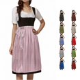 thumbnail image 1 of XIAOCHA Flared Dirndl Skirts for Women Dot Stripe Print Oktoberfest Midi Apron Dresses Party Bottoms,Pink,Sizes M, 1 of 8