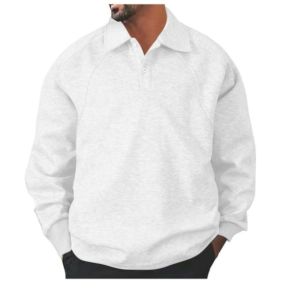 XIAOCHA Fleece Sweatshirt for Men Loose Polo Collar Solid Color Top Soft Casual Classic Office Sweatshirts