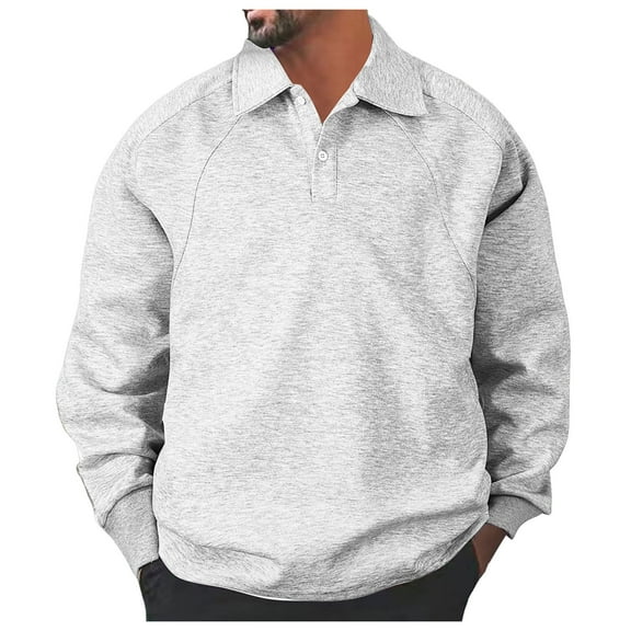 XIAOCHA Sweatshirt for Men Loose Polo Collar Solid Color Top Soft Casual Classic Office Sweatshirts