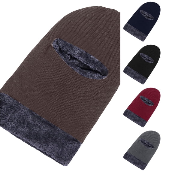 XIAOCHA Fleece‑Trim Balaclava for Men Rib‑Knit Hats Outdoor‑Use Winter Hood,Coffee