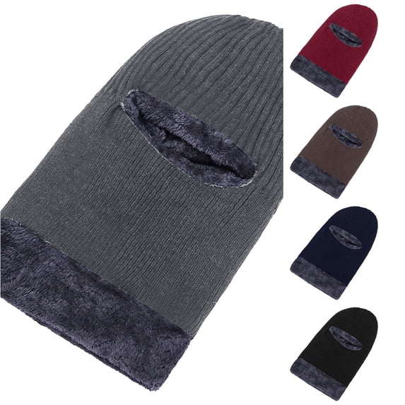 XIAOCHA Fleece‑Trim Balaclava for Men Rib‑Knit Hats Outdoor‑Use Winter Hood,Grey