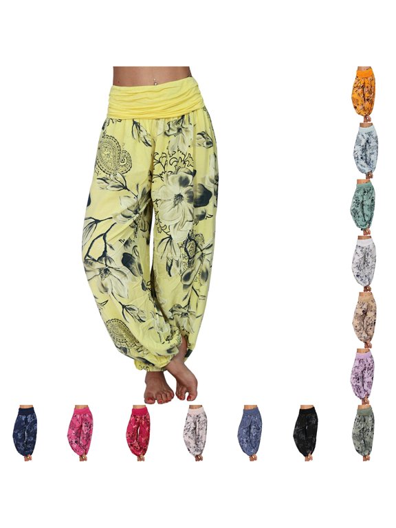 Floral Paisley Print Ruched Waist Harem Pants for Women Loose Fit Boho Casual Yoga Lounge Wear Trousers