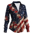 thumbnail image 1 of XIAOCHA Floral Print American Flag Button Down Shirt for Women Vintage Long Sleeve Fourth Of July Tops, 1 of 3