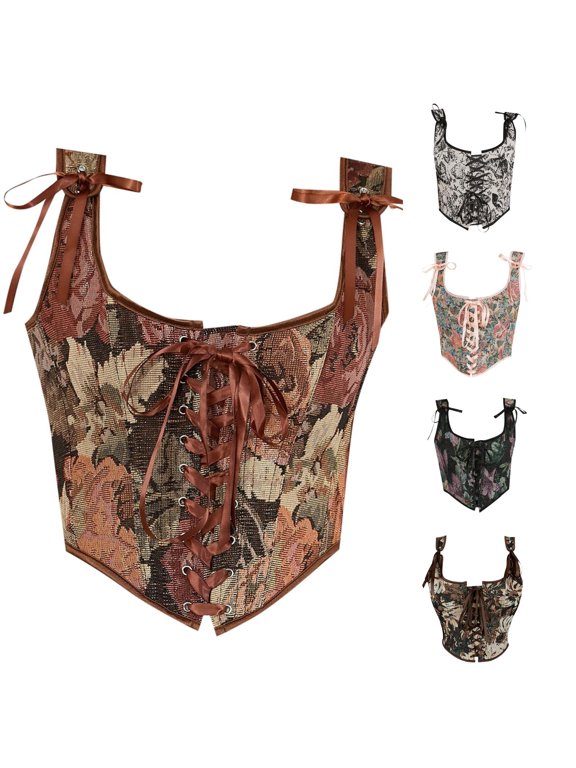 Floral Print Corset For Women Sleeveless Lace Up Back Party Bustier Top