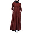thumbnail image 1 of XIAOCHA Floral Printed Abaya for Women Loose Tiered Pocketed Long Sleeve Crew Neck Maxi Dress Breathable Modest Casual Dresses, 1 of 9