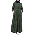 thumbnail image 1 of XIAOCHA Floral Printed Abaya for Women Loose Tiered Pocketed Long Sleeve Crew Neck Maxi Dress Breathable Modest Casual Dresses, 1 of 9