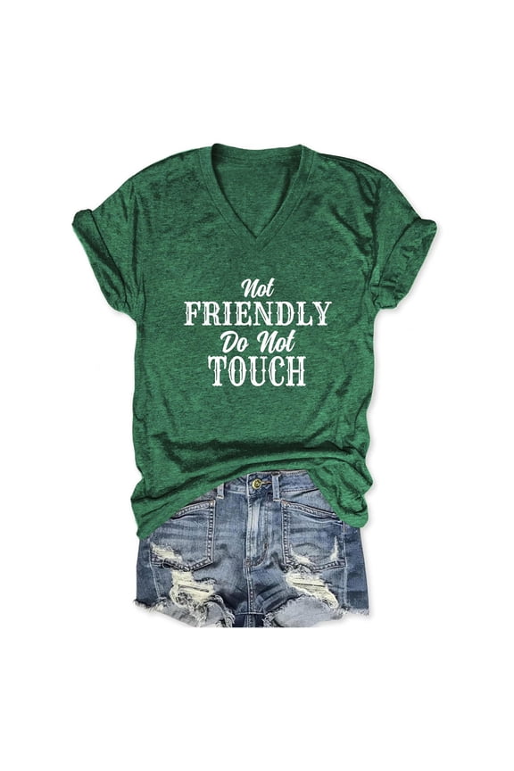 Funny Slogan Tee for Women V-Neck Casual Everyday Short Sleeve Shirt
