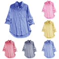 thumbnail image 1 of XIAOCHA Gingham Print Button Down Shirt For Women Lapel Long Sleeve Loose Pocket Blouse, 1 of 6