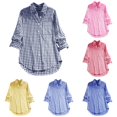 thumbnail image 1 of XIAOCHA Gingham Print Button Down Shirt For Women Lapel Long Sleeve Loose Pocket Blouse, 1 of 6