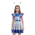 thumbnail image 1 of XIAOCHA Girls Halloween Alien Theme Mini Dress Flutter Sleeve Fit Flare Silhouette Party Short Dress, 1 of 6
