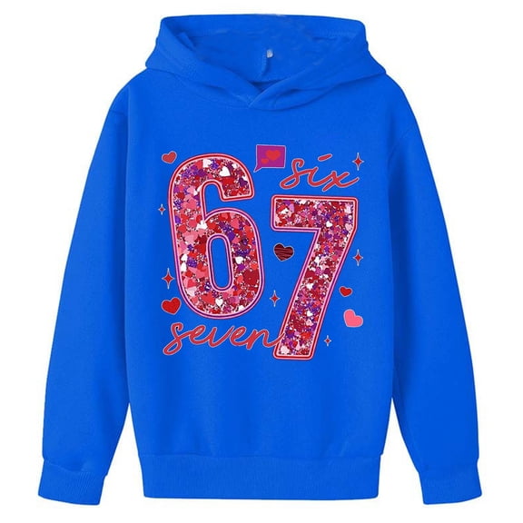 XIAOCHA Girls Hoodie Valentine Loose Hooded Long Sleeve Sweatshirt Soft Comfortable Number Sequin Print Daily Casual Top