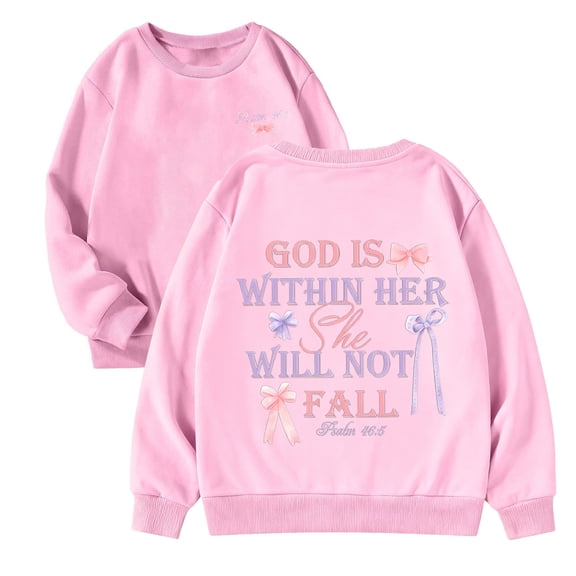 XIAOCHA Girls Sweatshirt Loose Long Sleeve Crew Neck Pullover Soft Comfortable Name Bow Print Daily Casual Top
