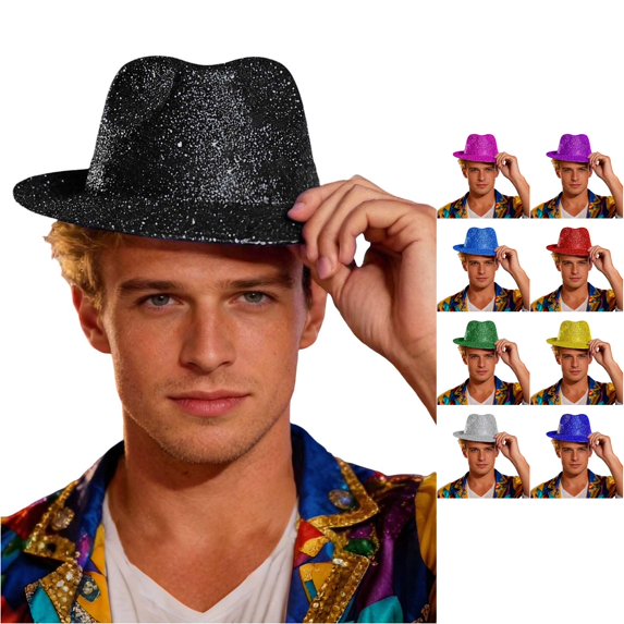 XIAOCHA Glitter Sprinkled Surface Cowboy Hat for Men Solid Wide Brim Theme Western Hat Stage Party Western Cowboy Hat,Black