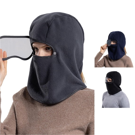 XIAOCHA Goggle‑Attached Balaclava for Men Solid Outdoor Fall‑Winter Hood,Grey