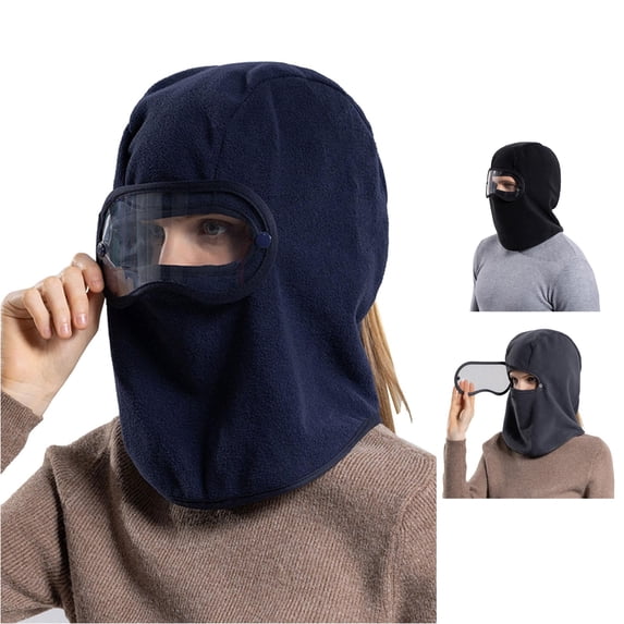 XIAOCHA Goggle‑Attached Balaclava for Men Solid Outdoor Fall‑Winter Hood,Navy