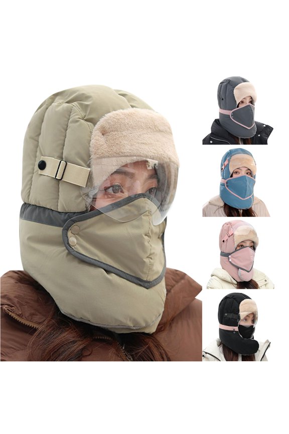 Goggle‑Compatible Trapper Hat for Women Padded‑Shell Fall‑Winter Bonnet,Khaki