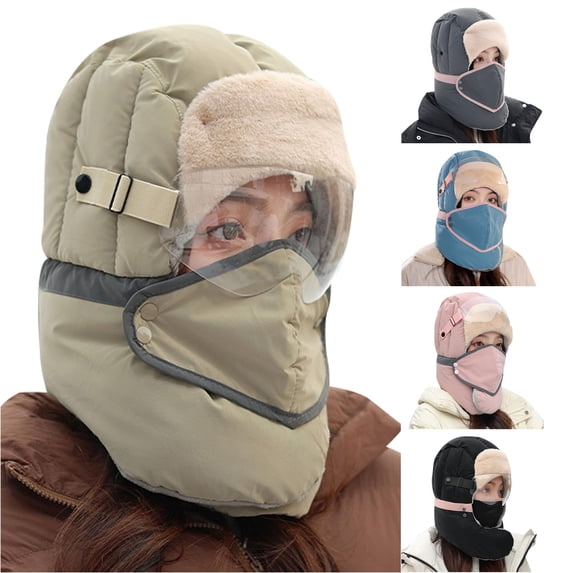XIAOCHA Goggle‑Compatible Trapper Hat for Women Padded‑Shell Fall‑Winter Bonnet,Khaki