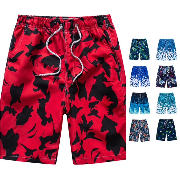 XIAOCHA Gradient Plaid Swim Shorts For Men Elastic Drawstring Summer Beach Trunks