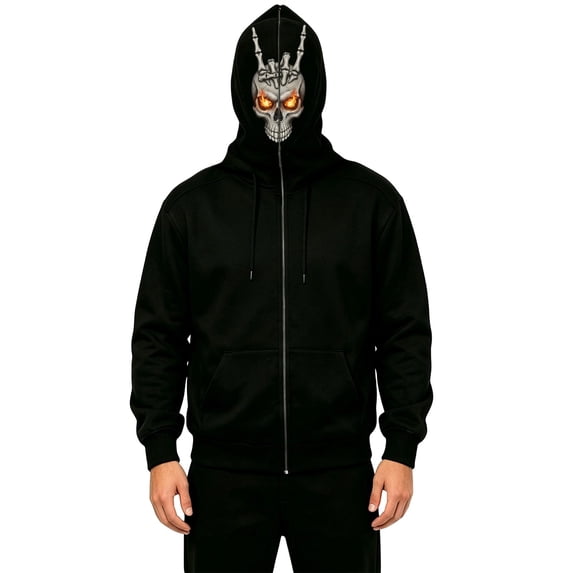 XIAOCHA Halloween Roomy Fit Hoodie for Men Flame Eye Skull Graphic Hooded Sweatshirt, Black, Sizes XXL