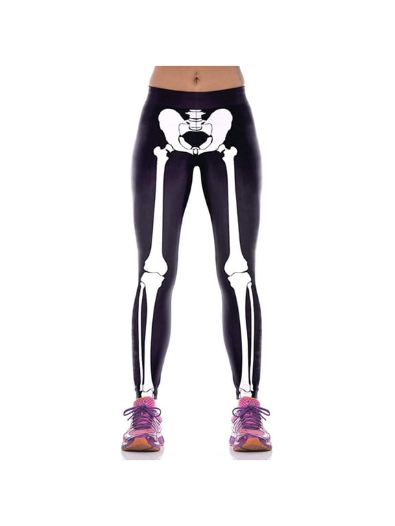 Halloween Skeleton Print High Waist Leggings for Women Stretchy Slim Fit Casual Party Holiday Wear Pants