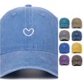 thumbnail image 1 of XIAOCHA Heart Embroidered Baseball Cap for Men Adjustable Hat Band Travel Outdoor Dad Hat,Light Blue, 1 of 4