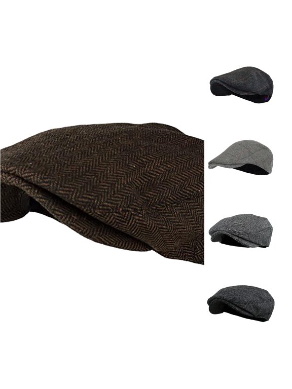 Herringbone Flat Cap for Mens Solid Tailored Cut Casual Gathering Caps,B
