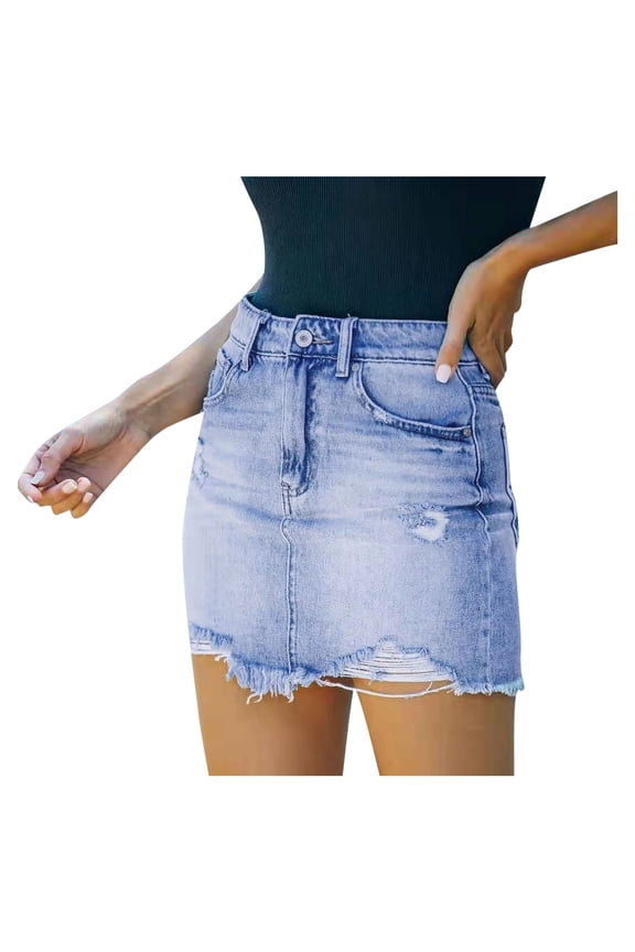 High-Waisted Ripped Frayed-Hem Skirt for Women Trendy Casual Streetwear Mini Skirt