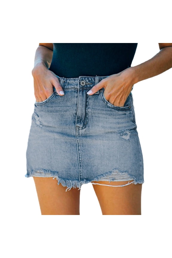 High Waisted Ripped Skirt for Women Distressed Frayed Hem Casual Street Mini Skirt