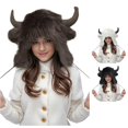 thumbnail image 1 of XIAOCHA Horn‑Decor Trapper Hat for Women Solid Fall‑Winter Outdoor Toque,Coffee, 1 of 5