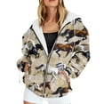 thumbnail image 1 of XIAOCHA Horse Print Zip Up Hoodie For Women Drawstring Pocket Outdoor Camping Oversized Hooded Jacket, 1 of 3
