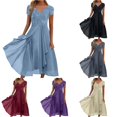 thumbnail image 1 of XIAOCHA Lace Overlay Midi Dress for Women Short Sleeve Flowy Wedding Guest Evening Gown, 1 of 6