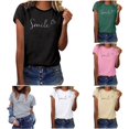 thumbnail image 1 of XIAOCHA Letter Print Smile Heart T Shirt For Women Crew Neck Short Sleeve Casual Tee Shirts, 1 of 5