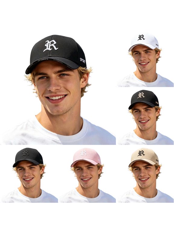Letter R Embroidered Baseball Cap for Men Breathable Outdoor Urban Sun Guard Dad Hat ,BK2