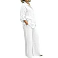 thumbnail image 1 of XIAOCHA Lightweight Linen Sleepwear for Women Long Sleeve Notched Collar Loose Wide Leg Two Piece Pajama Set Breathable Casual Homewear Pajama Sets, 1 of 5